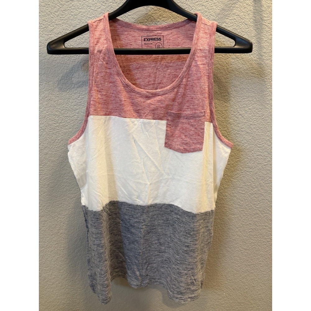 Express Colorblock Sleeveless Tank Top Scoop Neck Pocket Pink White Gray L